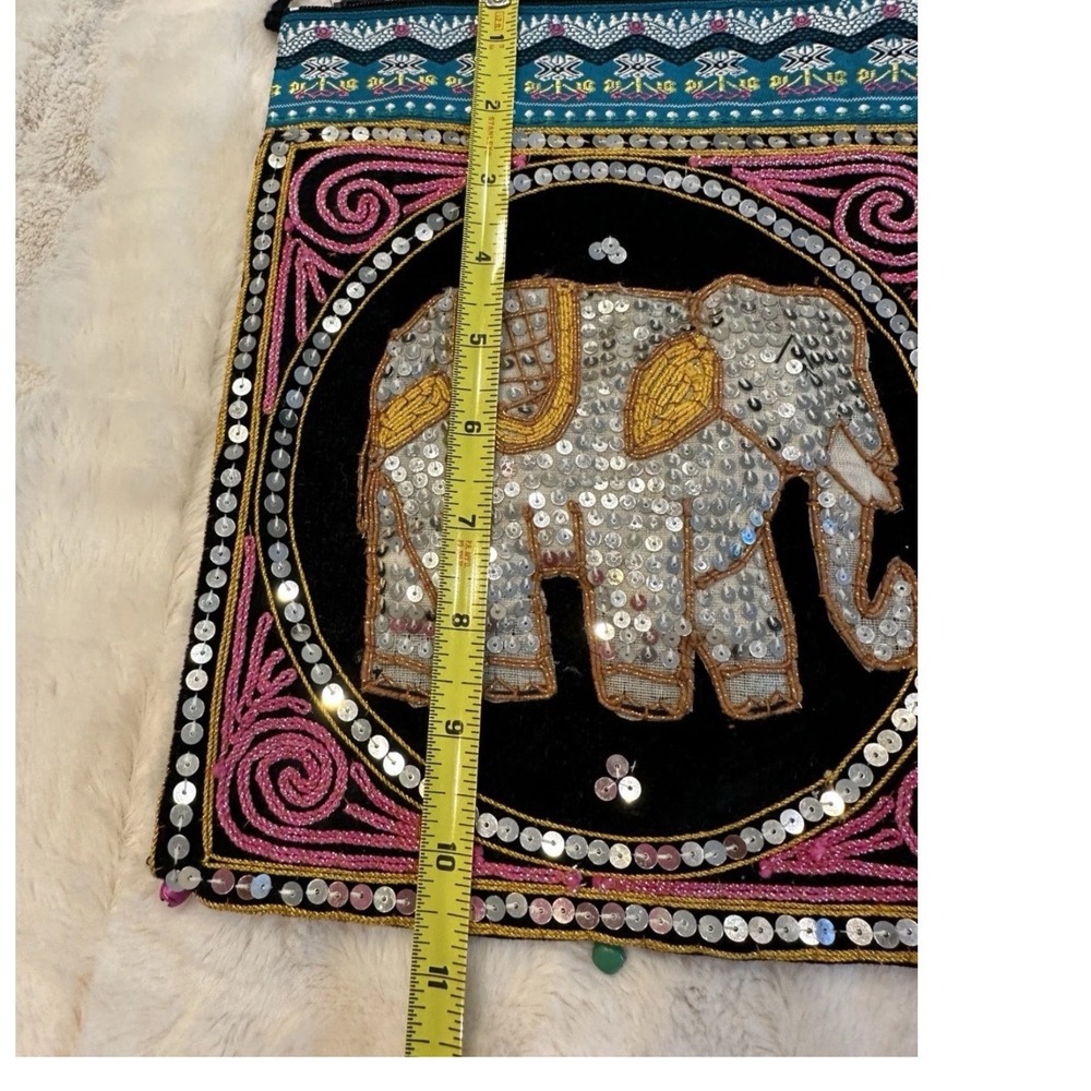 Handcrafted Sequin Elephant Crossbody Bag Black Boho Festival from Thailand - Picture 5 of 7